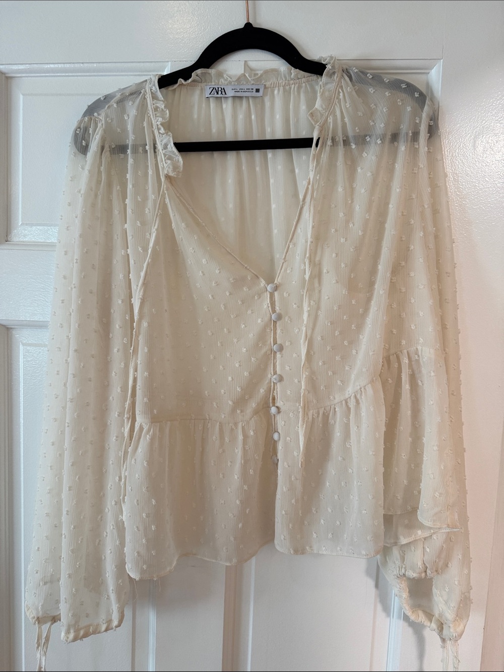 ZARA Ivory Swiss Dot Peplum Blouse